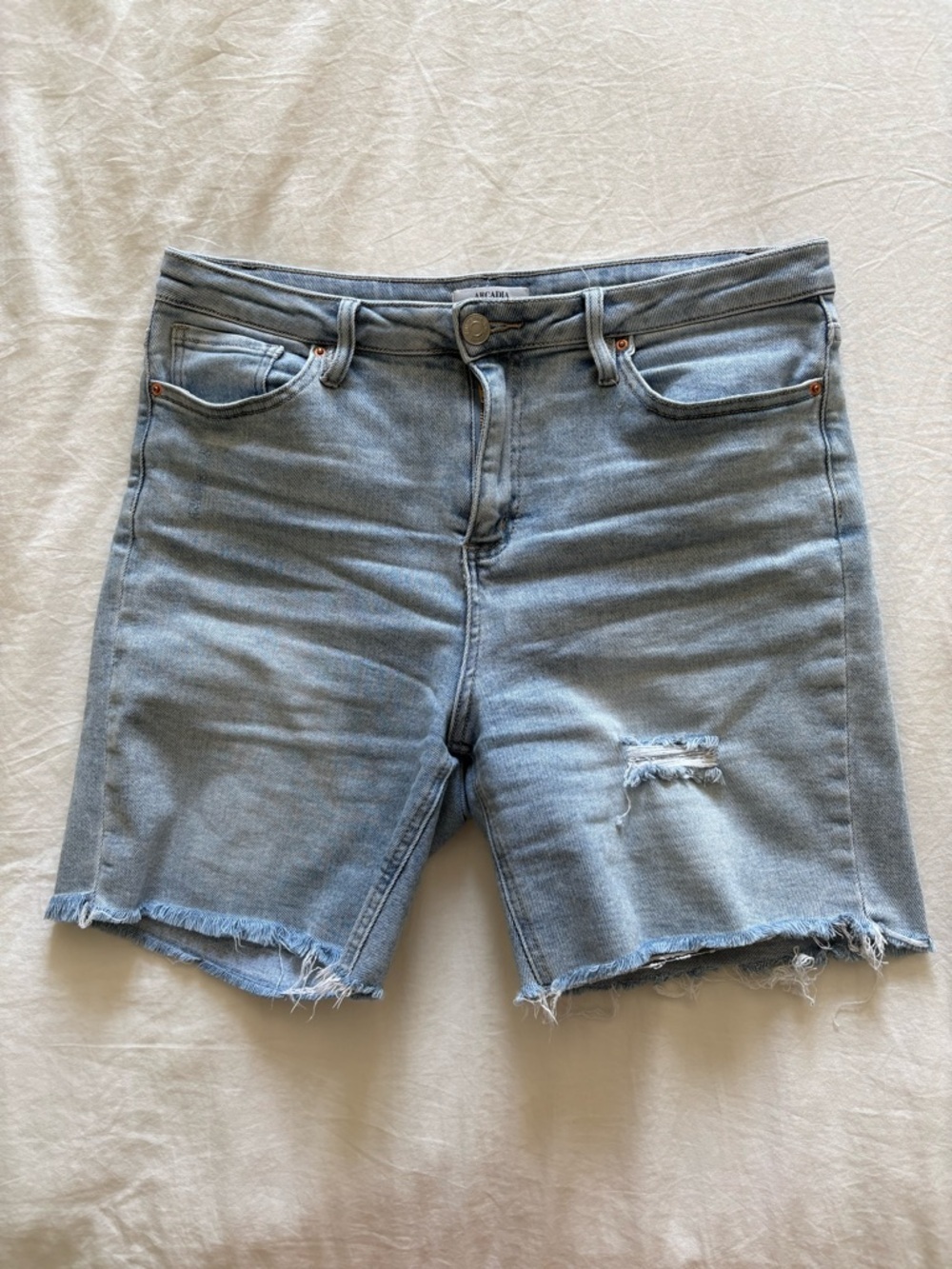 High Rise Light Blue Distressed Jean Shorts Large